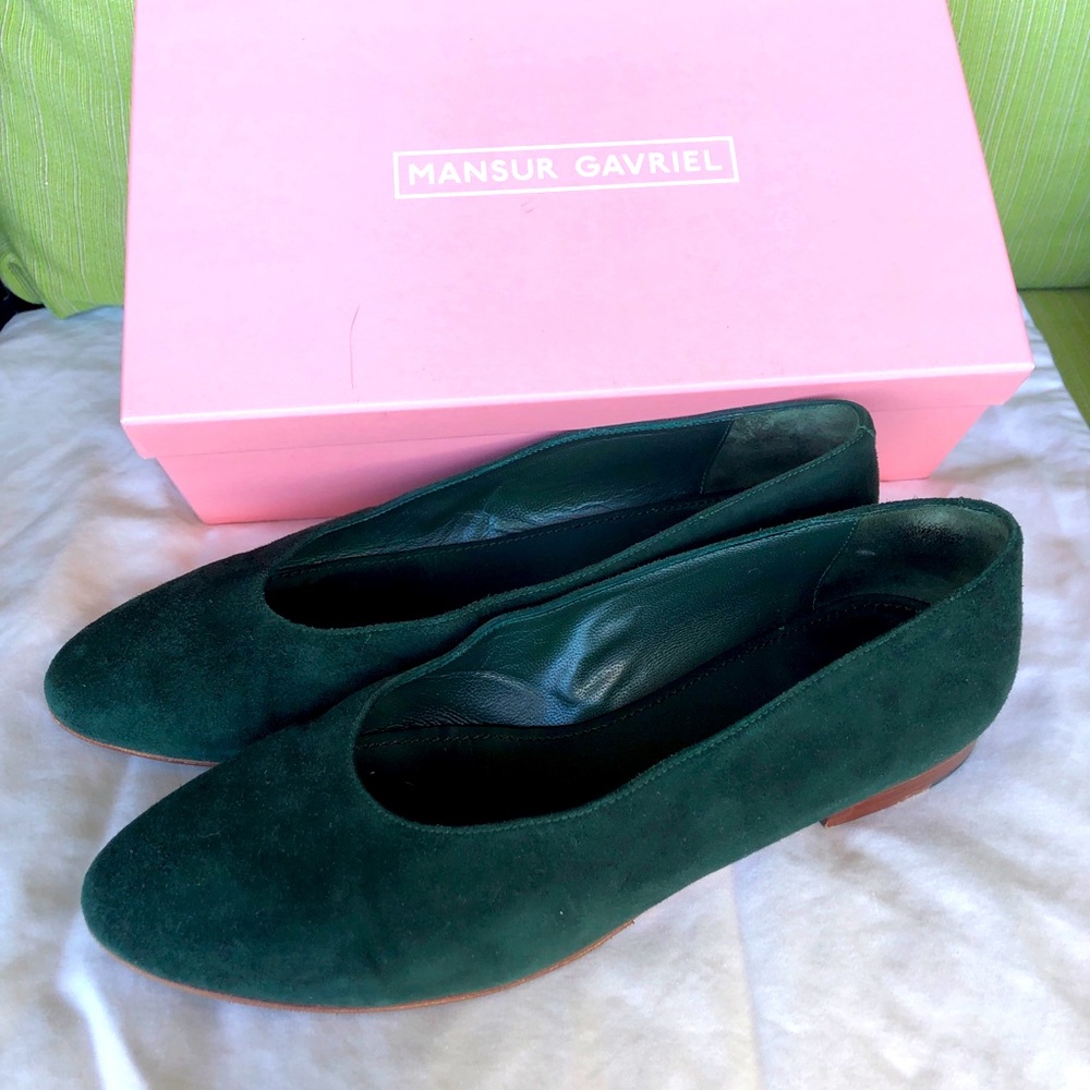 Mansur Gavriel Dark Green Suede Flats